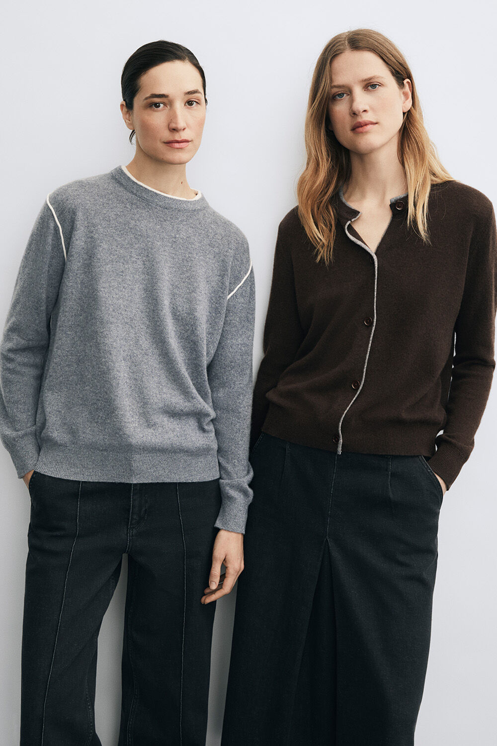 Fariel Cashmere Jumper - M. Grey mel., Parvelena Denim Trousers - Black, Leorin Cashmere Cardigan - Chocolate Plum