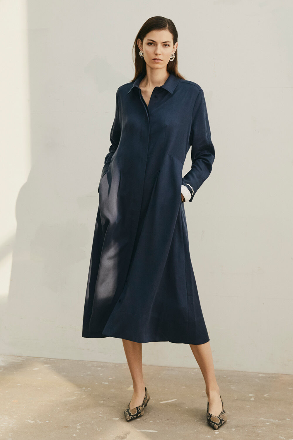 Nysandra Shirt Dress - Black, Reynira Earrings - Silver, Rynanya Bracelet - Silver