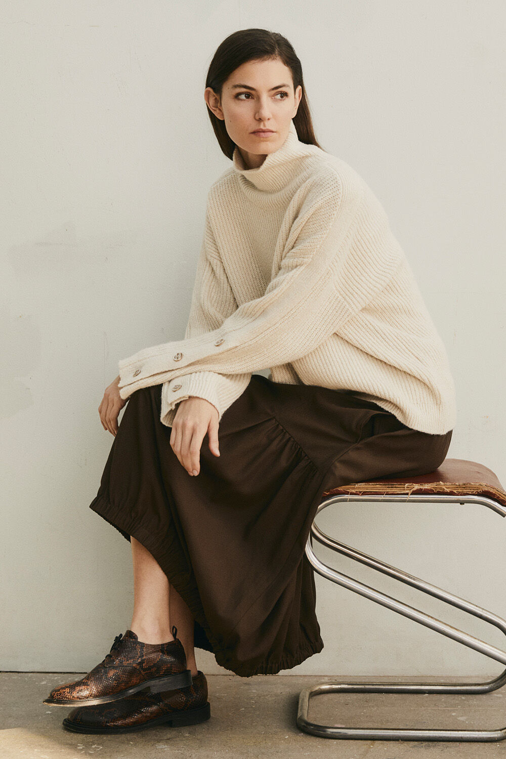 Fanya Jumper - Whitecap, Sucela Skirt - Slate Black