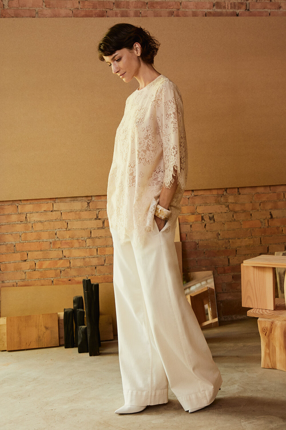 Galdora Tunic - Fog, Polyxena Denim Trousers - Jet Stream, Rosienne Bracelet - Whitecap