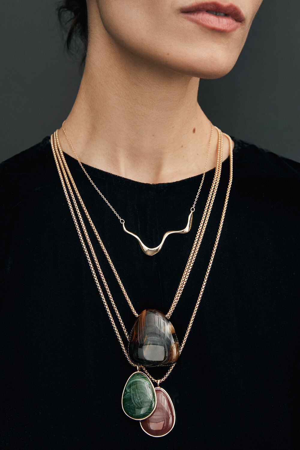 Runa Necklace - Gold, Rosa Necklace - Chocolate Plum, Rania Necklace - Ponderosa Pine, Rania Necklace - Russet Brown