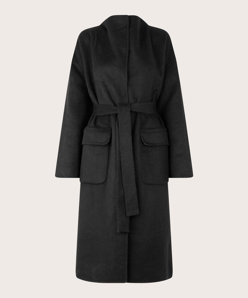 Tora Wool Coat, Black/m.grey.m
